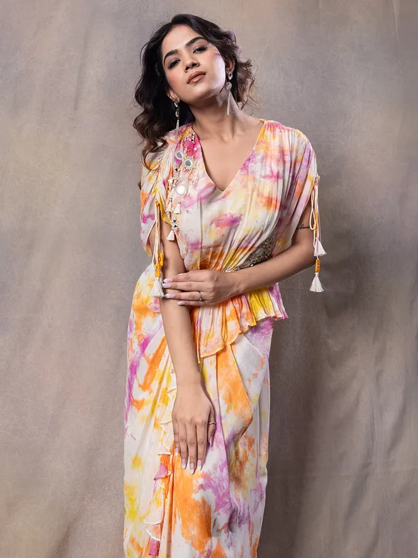 Multi color soft silk designer suit for party