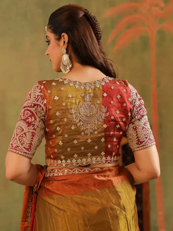 Multi color tissue silk saree with unstitched blouse