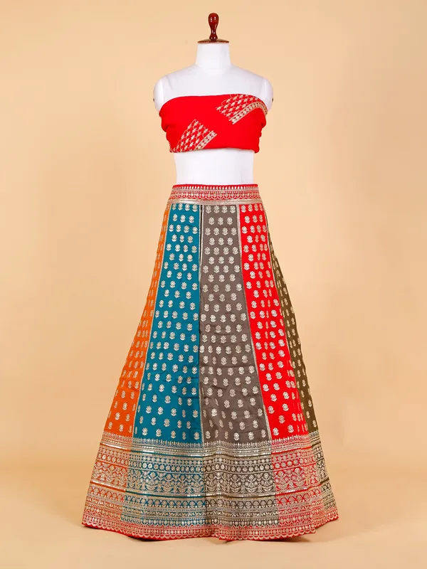 Multi color unstitched lehenga choli in raw silk