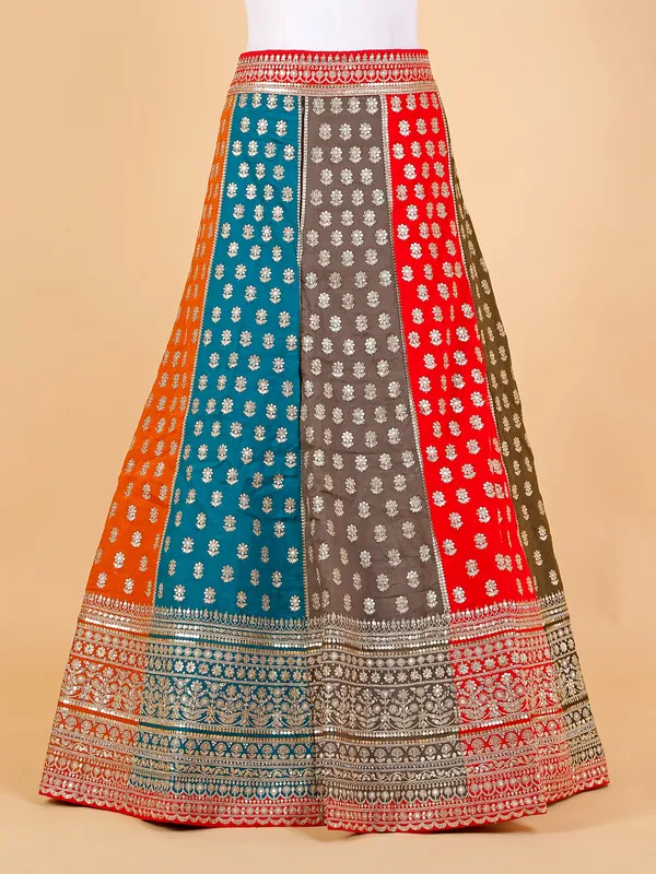 Multi color unstitched lehenga choli in raw silk