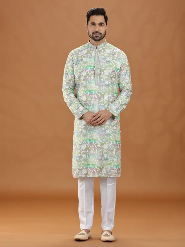 Multi color viscose kurta suit with detailing