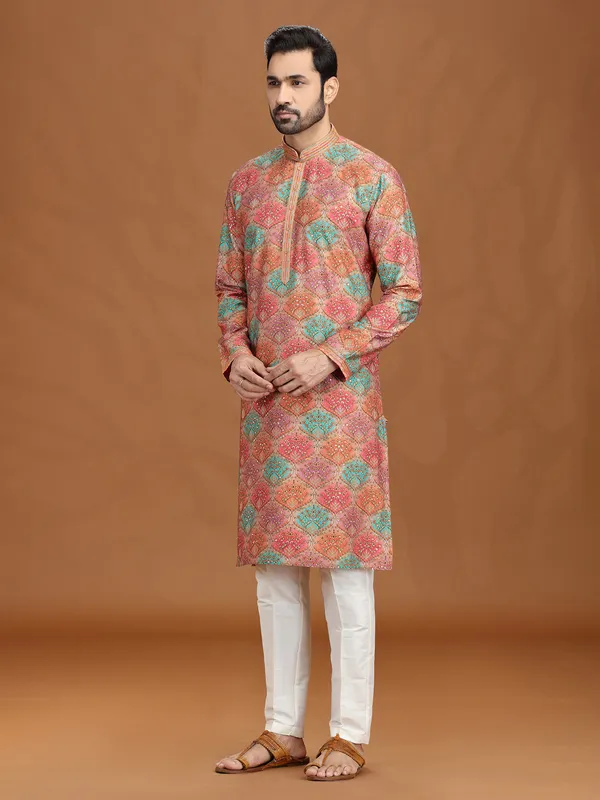 Multi color viscose kurta suit with thread work