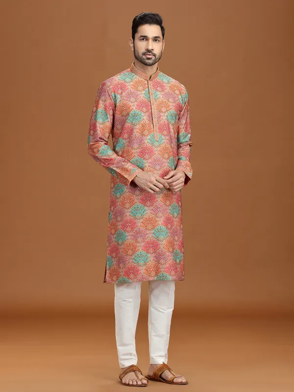 Multi color viscose kurta suit with thread work