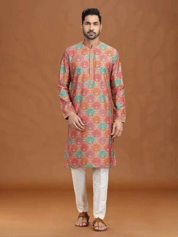Multi color viscose kurta suit with thread work