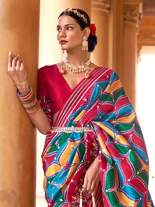 Multi color wedding look patola silk elegant saree