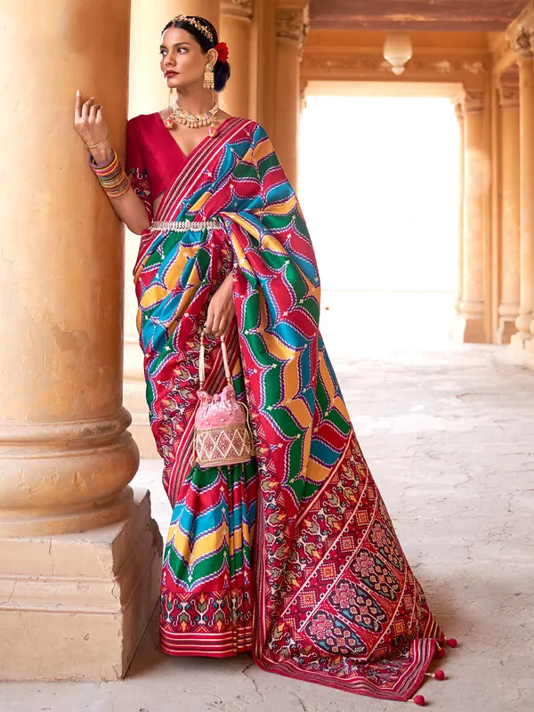 Multi color wedding look patola silk elegant saree
