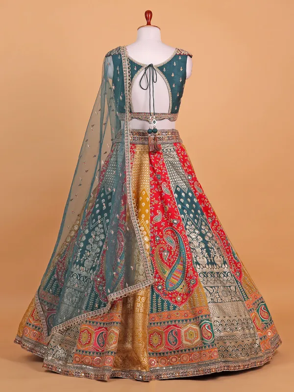 Multi hue shaded raw silk lehenga choli
