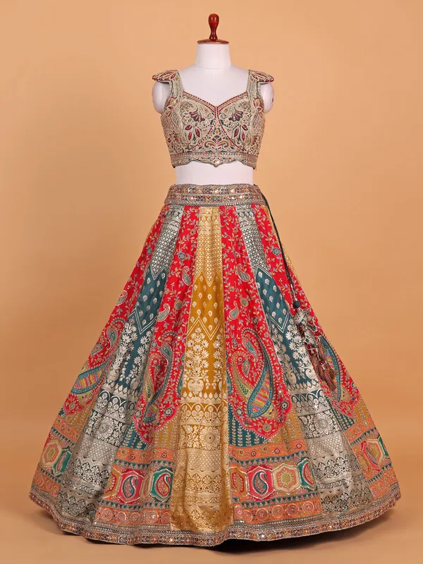 Multi hue shaded raw silk lehenga choli