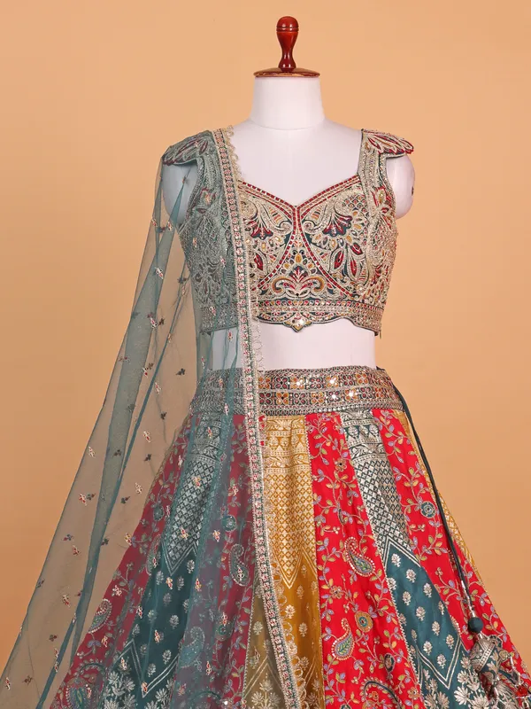 Multi hue shaded raw silk lehenga choli