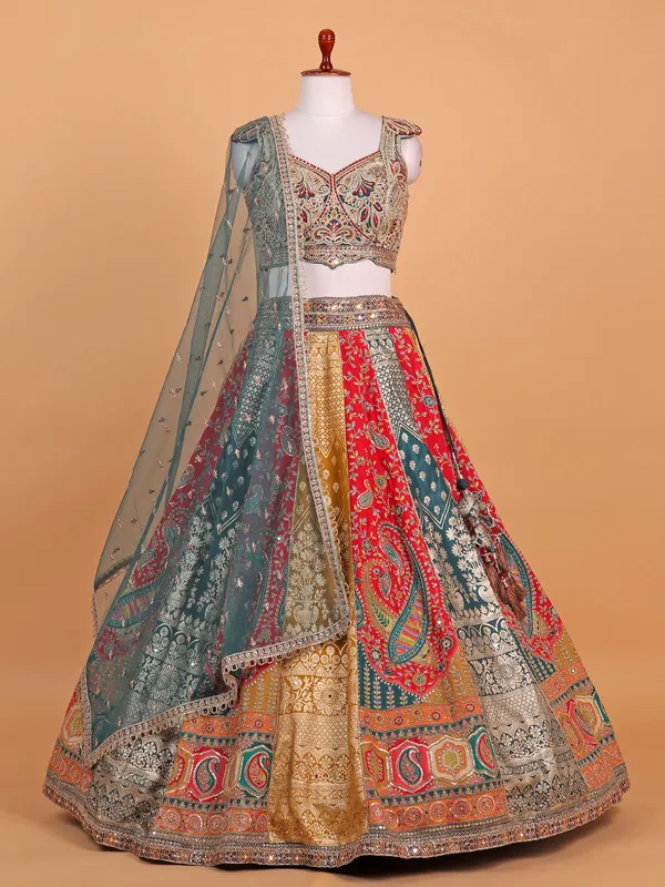 Multi hue shaded raw silk lehenga choli