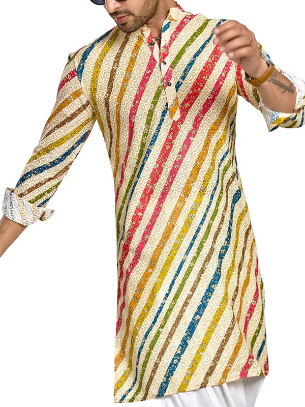 Multi hue striped kurta for men