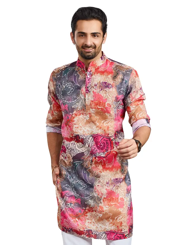 Multi silk color printed kurta