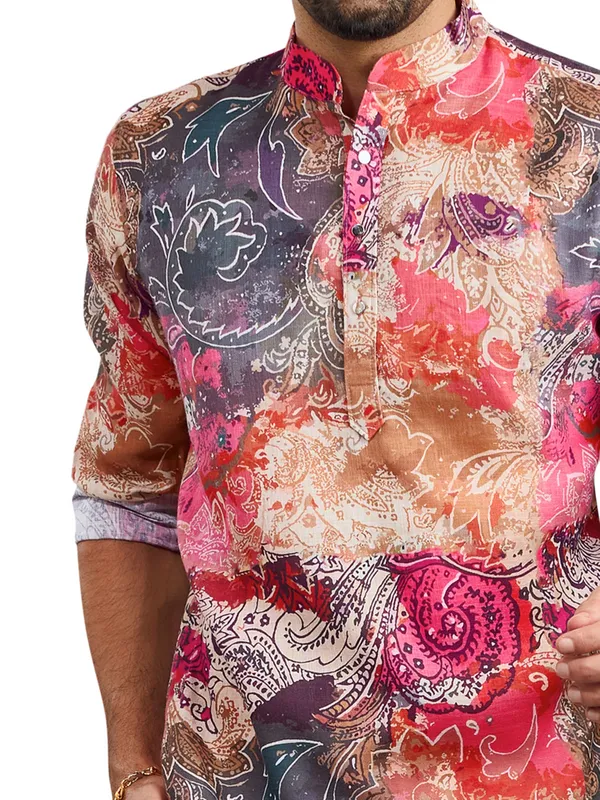 Multi silk color printed kurta