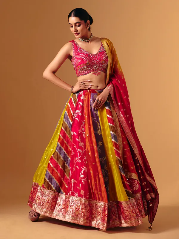 Multicolor banarasi silk embellished lehenga choli