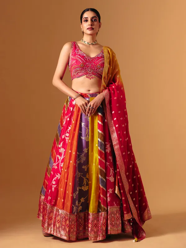Multicolor banarasi silk embellished lehenga choli