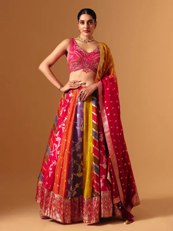 Multicolor banarasi silk embellished lehenga choli