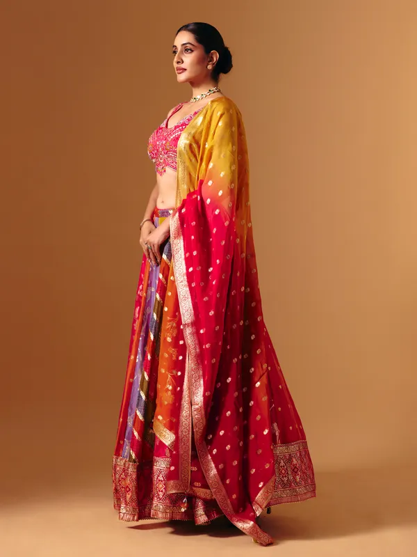 Multicolor banarasi silk embellished lehenga choli