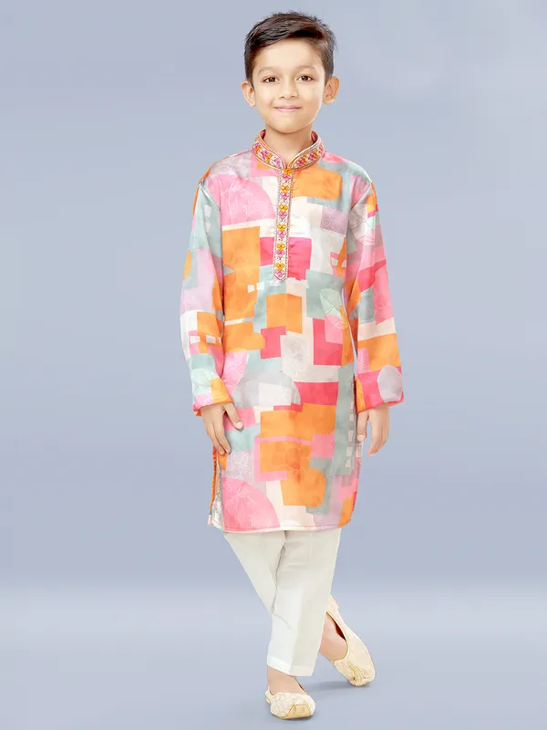 Multicolor cotton silk festive kurta set for boys