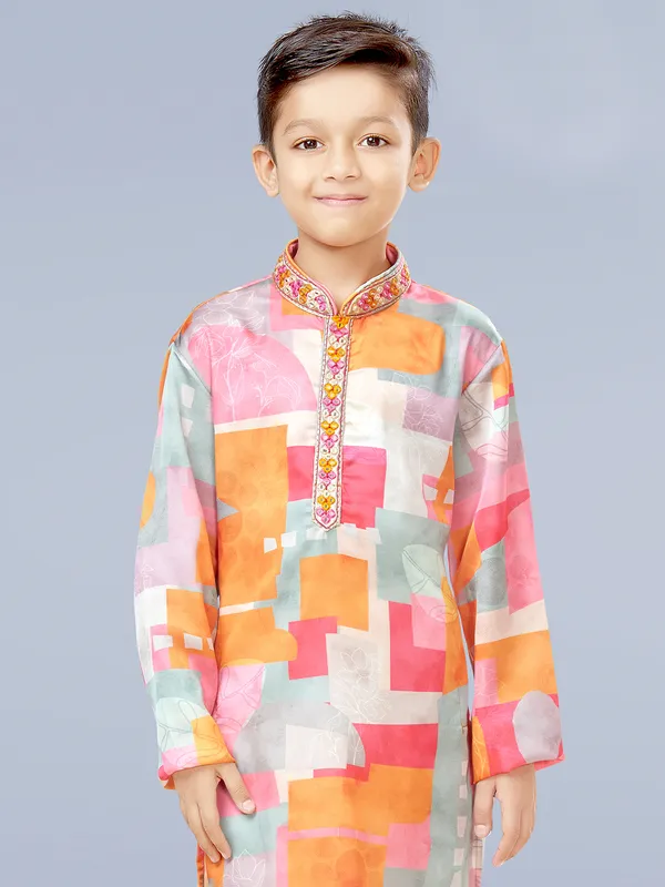 Multicolor cotton silk festive kurta set for boys