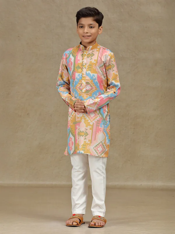 Multicolor cotton silk kurta suit for festive wear