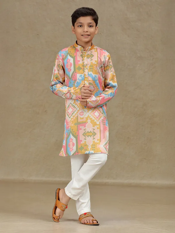 Multicolor cotton silk kurta suit for festive wear