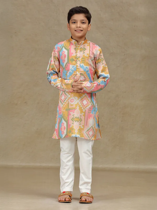 Multicolor cotton silk kurta suit for festive wear