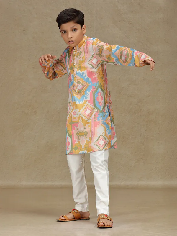 Multicolor cotton silk kurta suit for festive wear