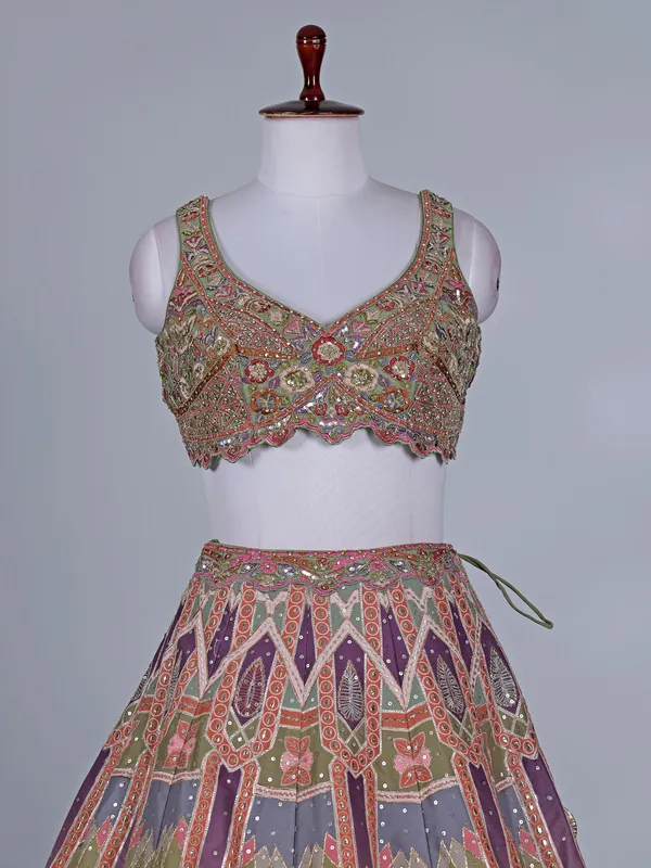 Multicolor cotton silk lehenga choli for wedding wear