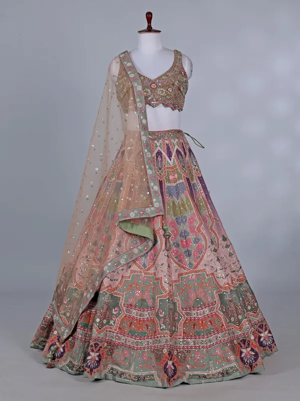 Multicolor cotton silk lehenga choli for wedding wear