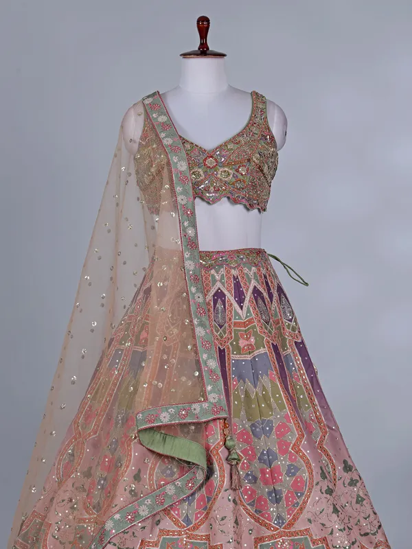 Multicolor cotton silk lehenga choli for wedding wear