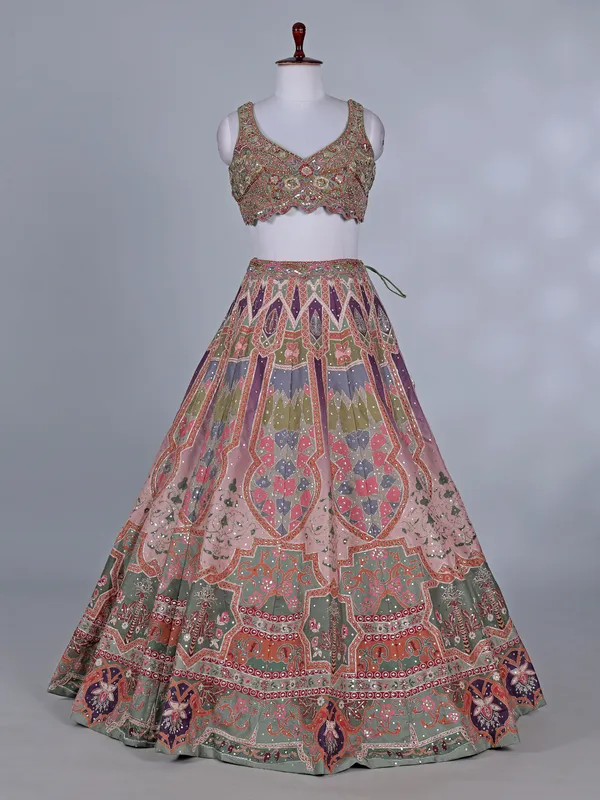 Multicolor cotton silk lehenga choli for wedding wear