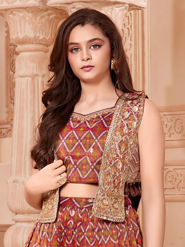 Multicolor cotton silk palazzo suit with jacket