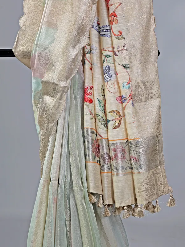 Multicolor cotton silk saree with printed motifs