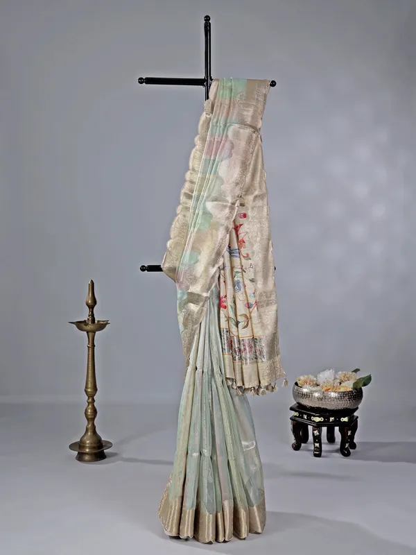Multicolor cotton silk saree with printed motifs