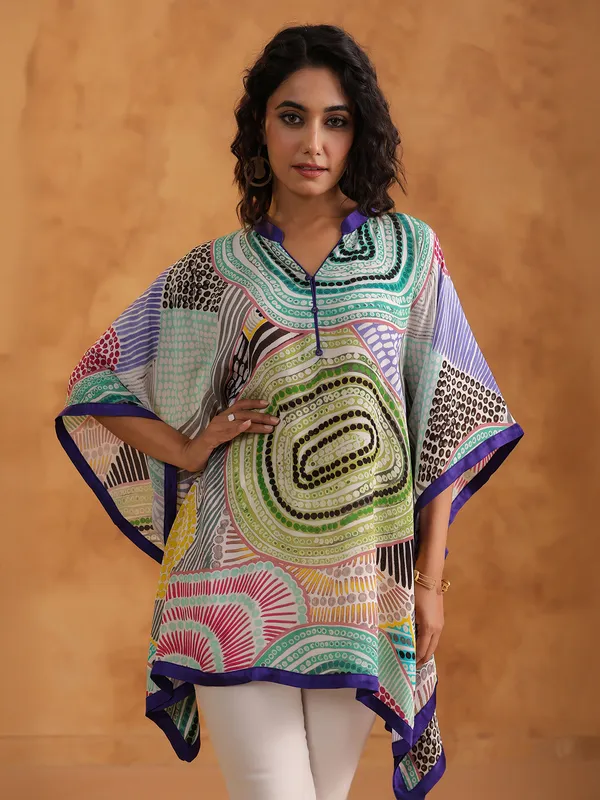 Multicolor crepe silk printed ponchos top for casual
