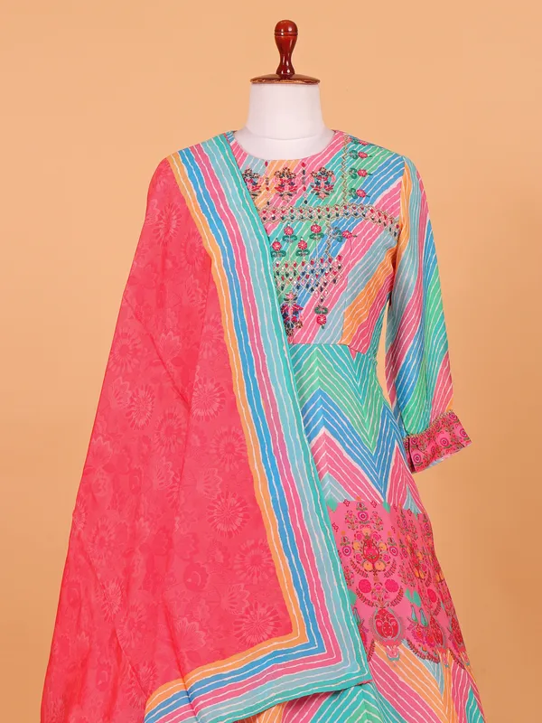 Multicolor floor length anarkali in cotton silk