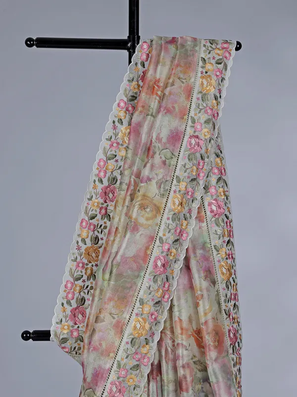 Multicolor floral orgenza saree with zari and embroidery work