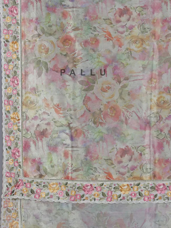 Multicolor floral orgenza saree with zari and embroidery work