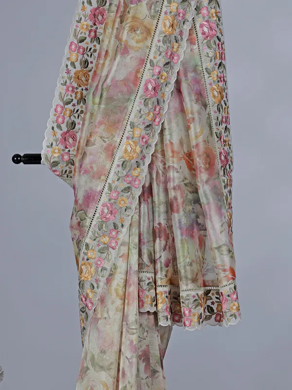 Multicolor floral orgenza saree with zari and embroidery work