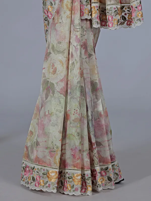 Multicolor floral orgenza saree with zari and embroidery work
