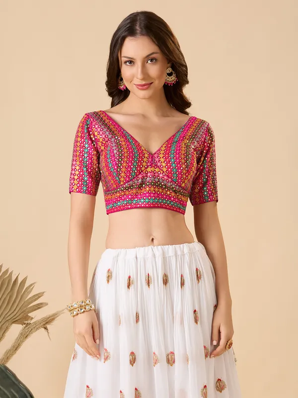 Multicolor georgette embroidered ready made blouse