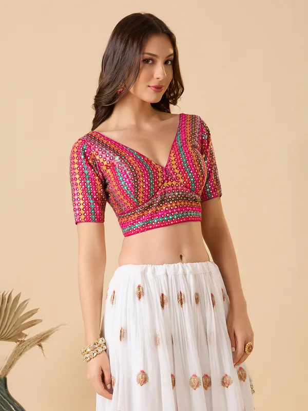 Multicolor georgette embroidered ready made blouse