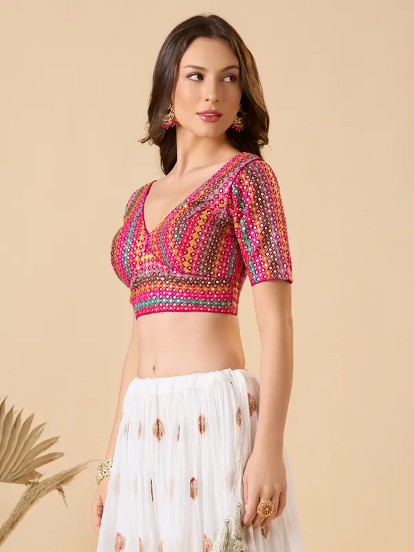 Multicolor georgette embroidered ready made blouse