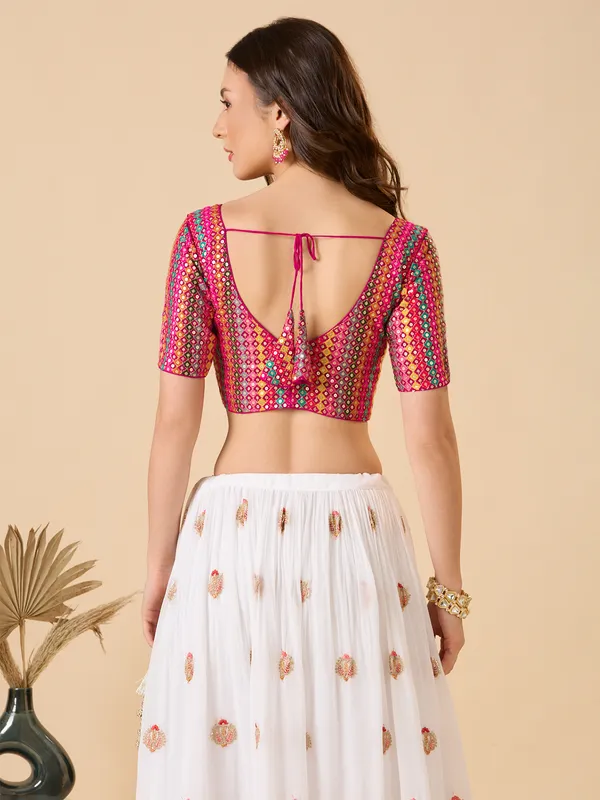 Multicolor georgette embroidered ready made blouse