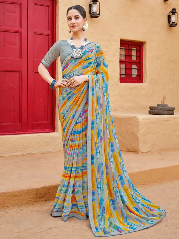 Multicolor georgette saree in print