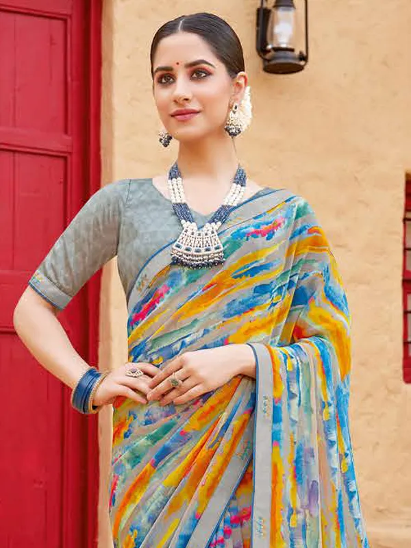 Multicolor georgette saree in print