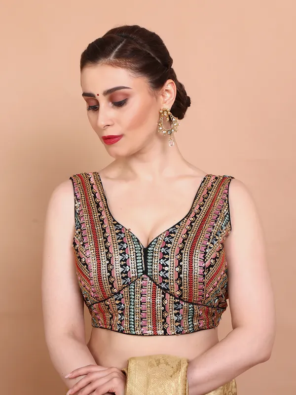 Multicolor georgette sleeveless ready made blouse