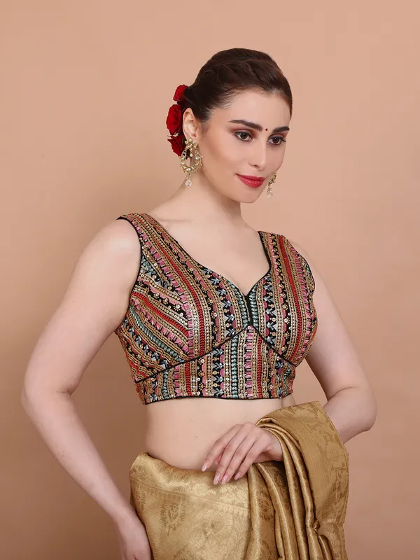 Multicolor georgette sleeveless ready made blouse