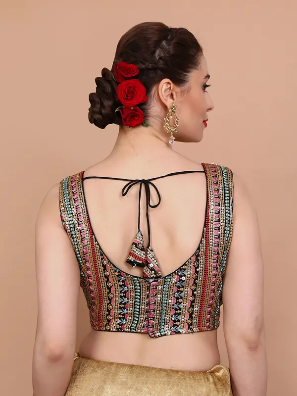 Multicolor georgette sleeveless ready made blouse
