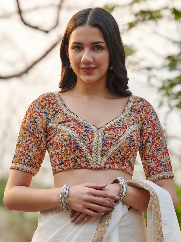 Multicolor kalamkari cotton ready made blouse